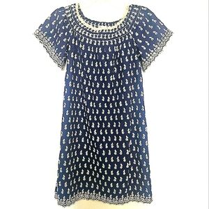 Max Studio Embroidered 100% Cotton Dress Navy Small